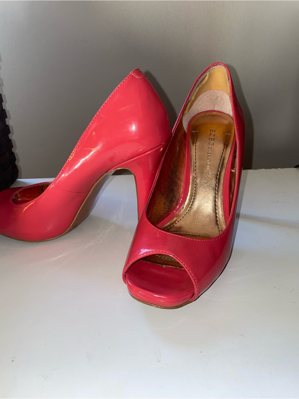 BCBGeneration Patent Peep-Toe Heels in Hot Pink